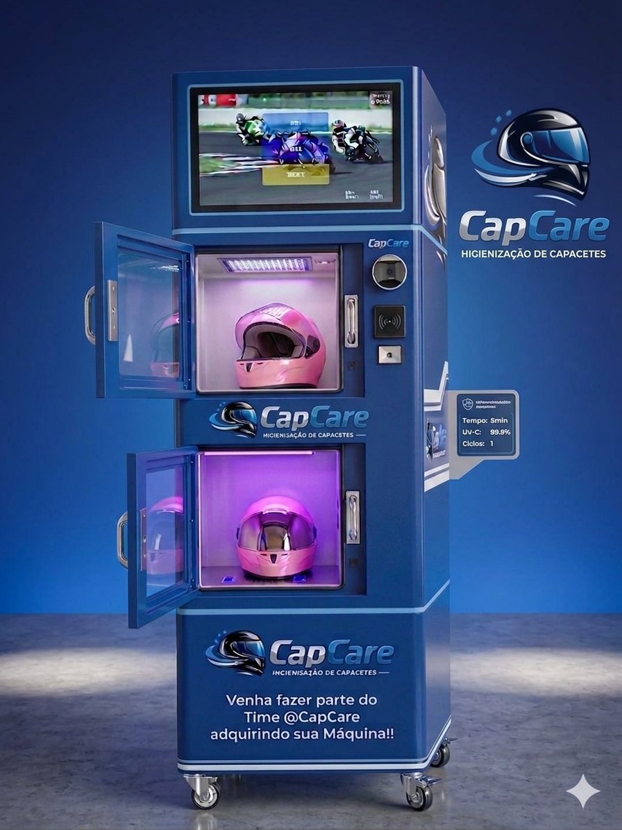 Máquina CapCare de higienização de capacetes com luz UV-C